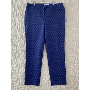 NEW Chico's Ankle Pants Blue Geo Print Size 1.5 Cotton Blend Slim Trousers